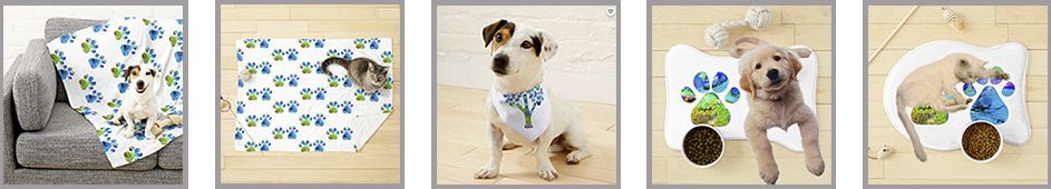 Produits dérivés des peintures d'Eliora Bousquet pour animaux