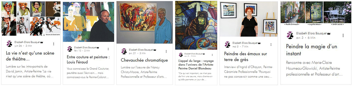 Visuel présentant quelques articles du blog de peinture www.blog-art-eliora.com