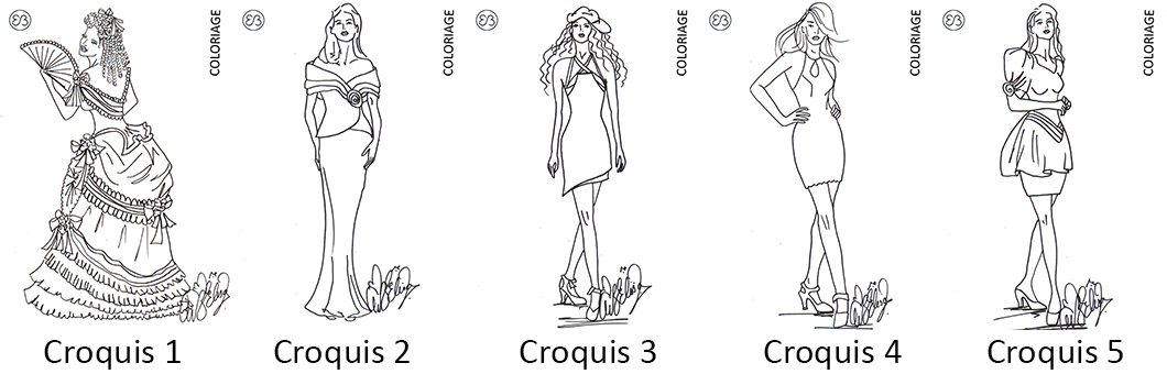 Croquis de mode eliora bousquet à peindre 1 à 5