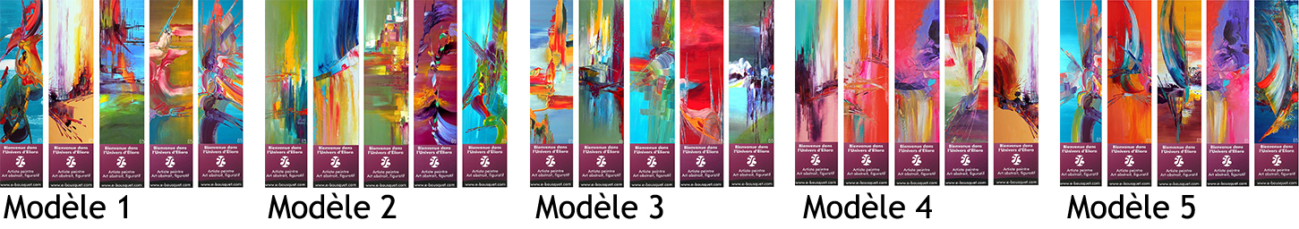 Visuel présentant les marque-pages 1 à 5 dérivés des peintures d'Eliora Bousquet