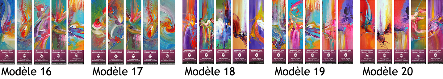 Visuel présentant les marque-pages 16 à 20 dérivés des peintures d'Eliora Bousquet