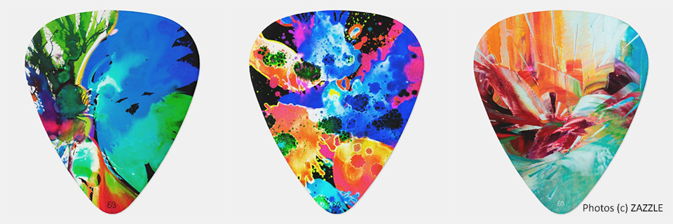 Médiators pour guitares dérivés des peintures d'eliora bousquet