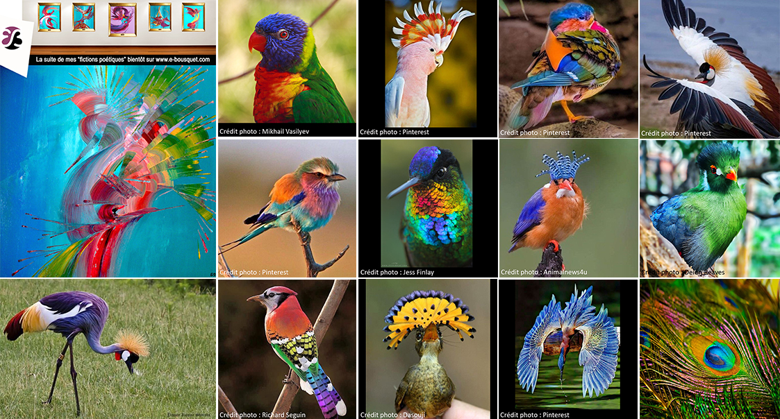 Visuel d'illustration présentant des photos d'oiseaux multicolores