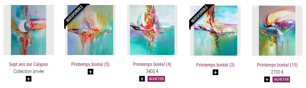 Peintures en vente dans la boutique d'Eliora Bousquet