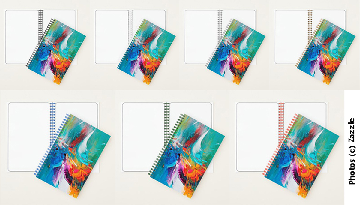 Modèles de carnets à spirales multicolores créés par Eliora Bousquet