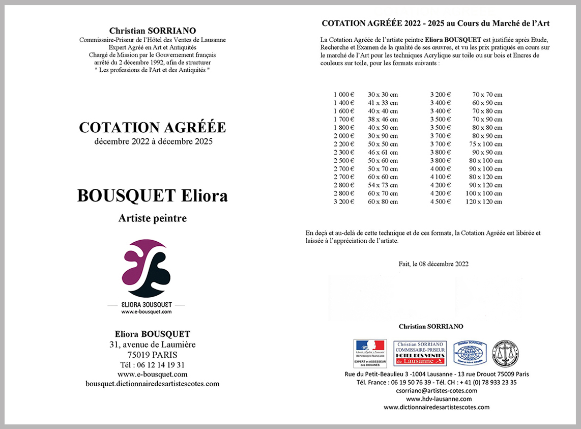 Cotation 2020-2022 d'Eliora Bousquet Artiste-Peintre