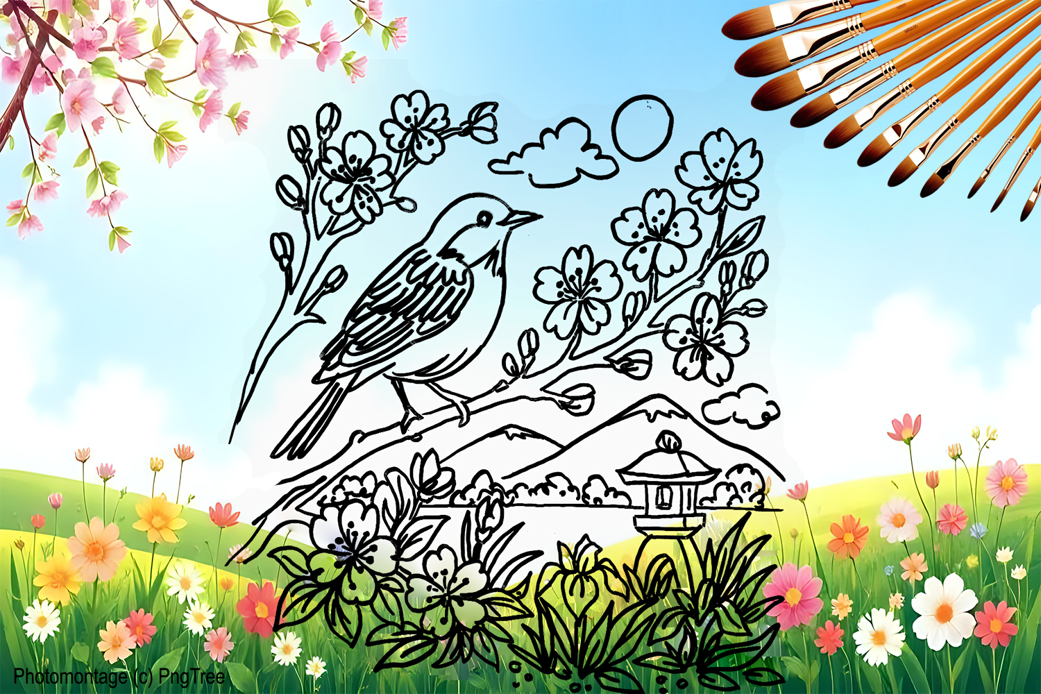 Visuel 1 présentant l'album de coloriages Paysages oisoniriques 3 d'Eliora Bousquet