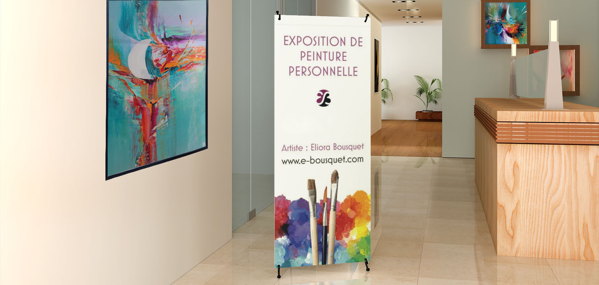 Exposition des peintures d'Eliora Bousquet en entreprise