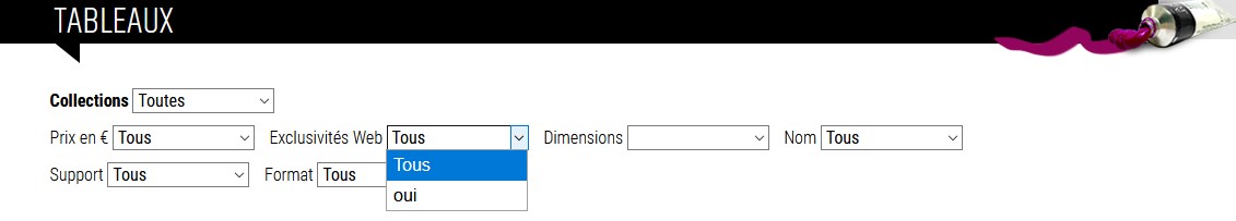 Filtre des exclusivités web sur le site d'Eliora Bousquet