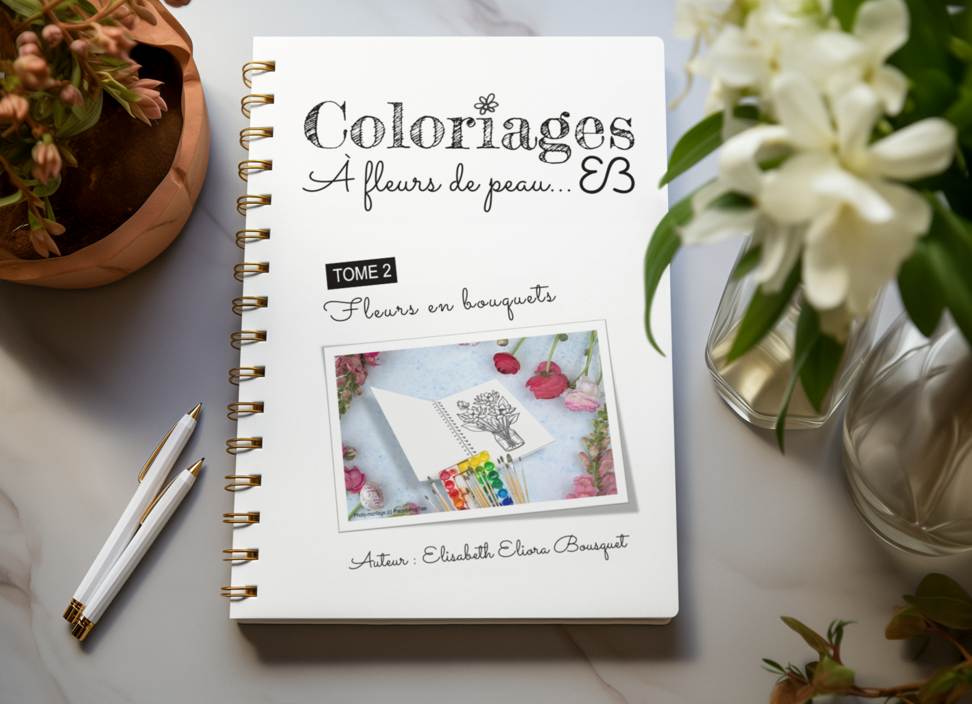 Visuel 2 présentant l'album de coloriages Fleurs en bouquets d'Eliora Bousquet Visuel 2 présentant l'album de coloriages Fleurs en bouquets d'Eliora Bousquet