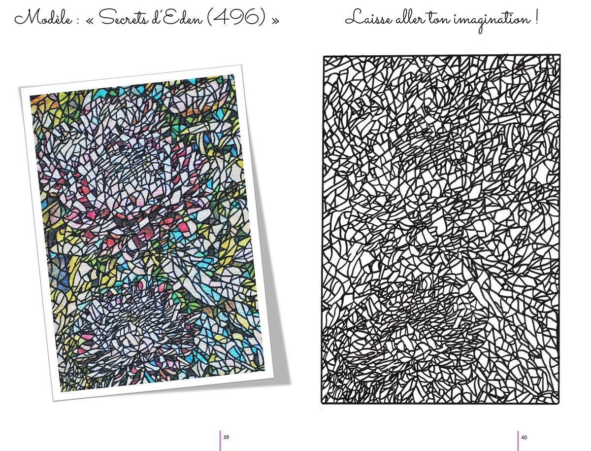 Photo-montage 5 présentant l'album de coloriages Secrets d'Eden Tome 7 d'Eliora Bousquet