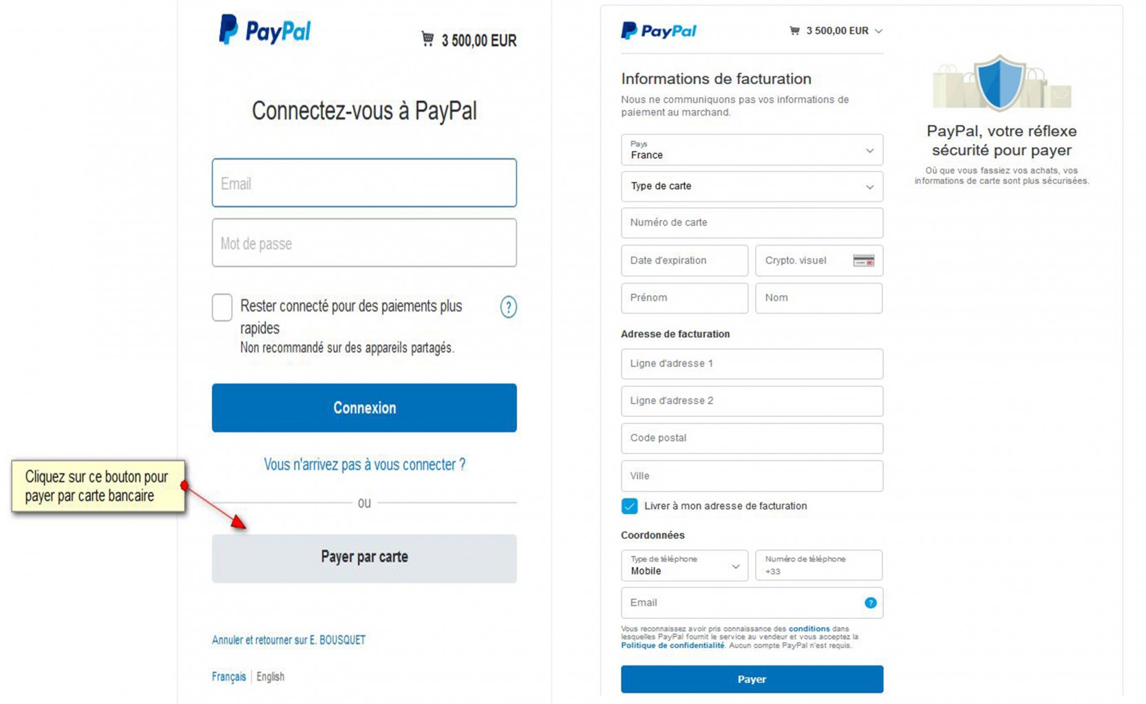 Visuel expliquant le mode de paiement sur Paypal des tableaux d'Eliora Bousquet