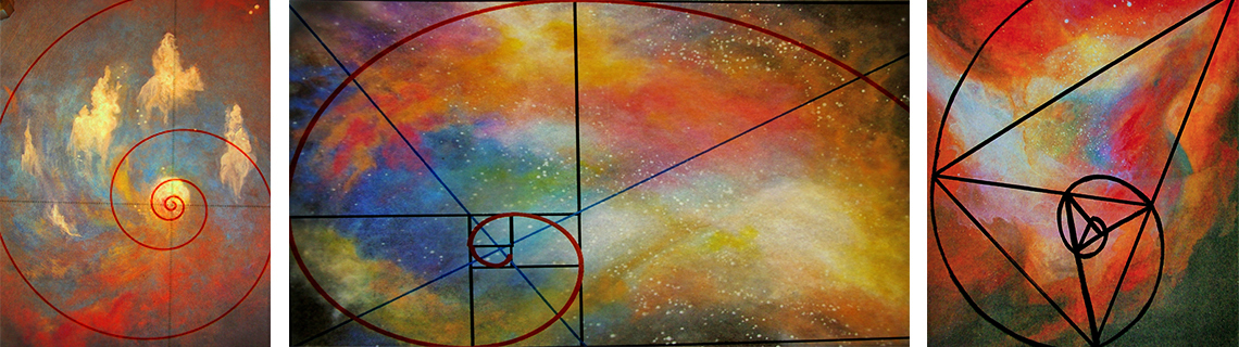 Tableaux de la collection Visions célestes d'Eliora Bousquet, inspirés par la spirale d'or