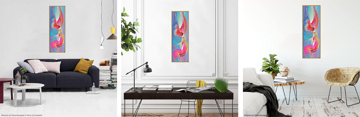 Tableau Ciel de plumes d'Eliora Bousquet mis en situation dans un décor 