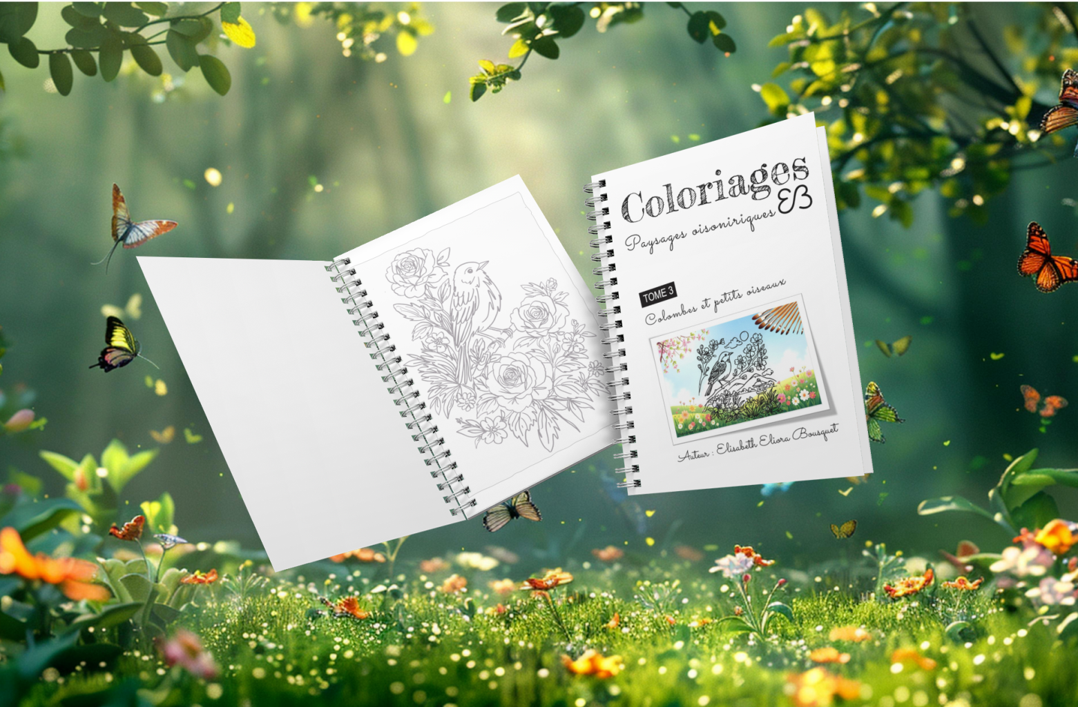 Visuel 2 présentant l'album de coloriages Paysages oisoniriques 3 d'Eliora Bousquet