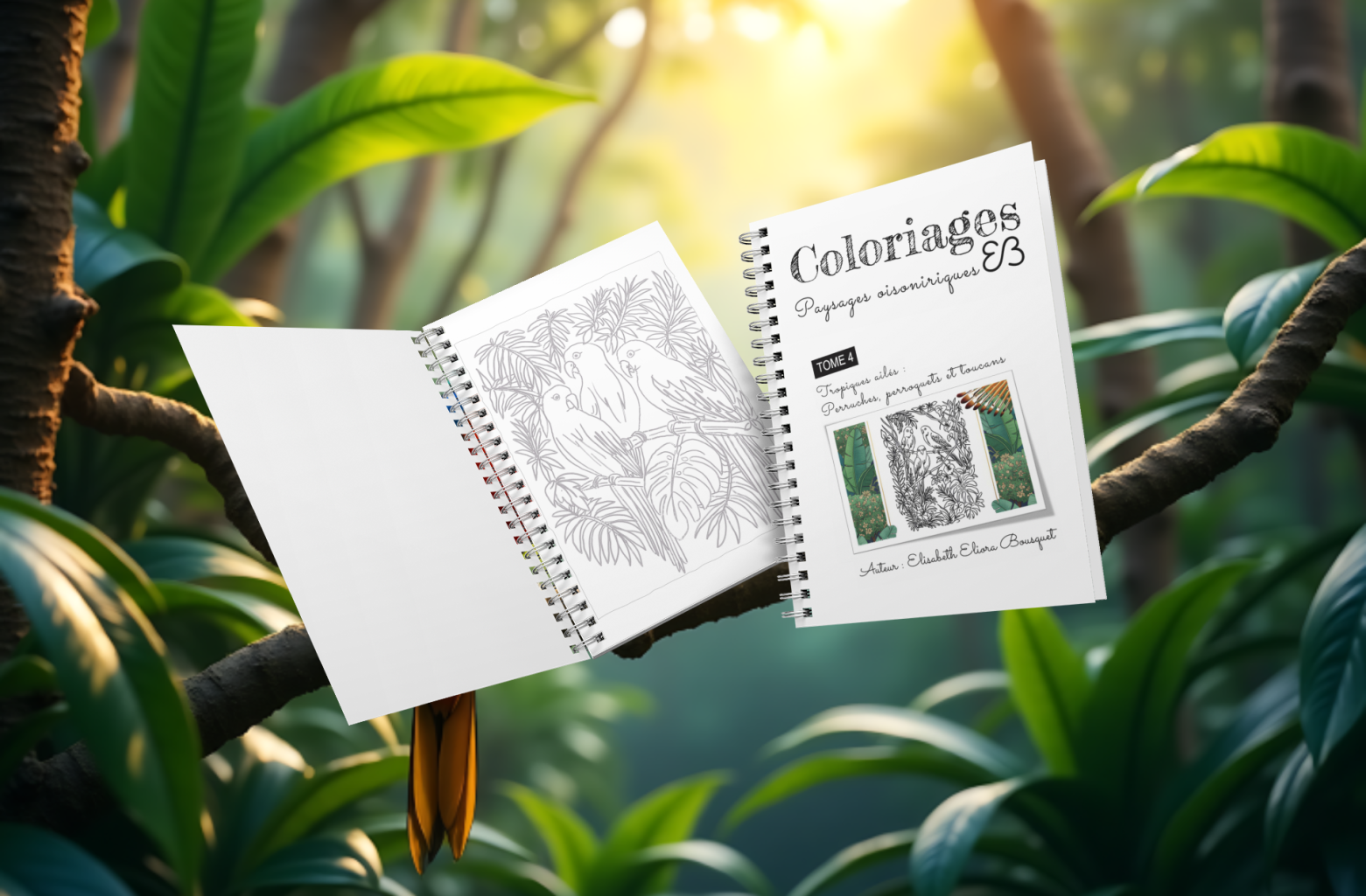 Visuel présentant l'album de coloriages Paysages oisoniriques 4 d'Eliora Bousquet - PI  (3)