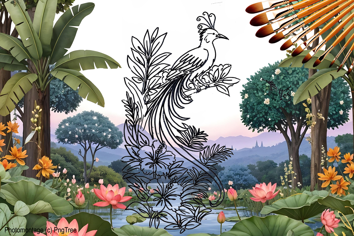 Visuel présentant l'album de coloriages Paysages oisoniriques 5 d'Eliora Bousquet - PI  (1)