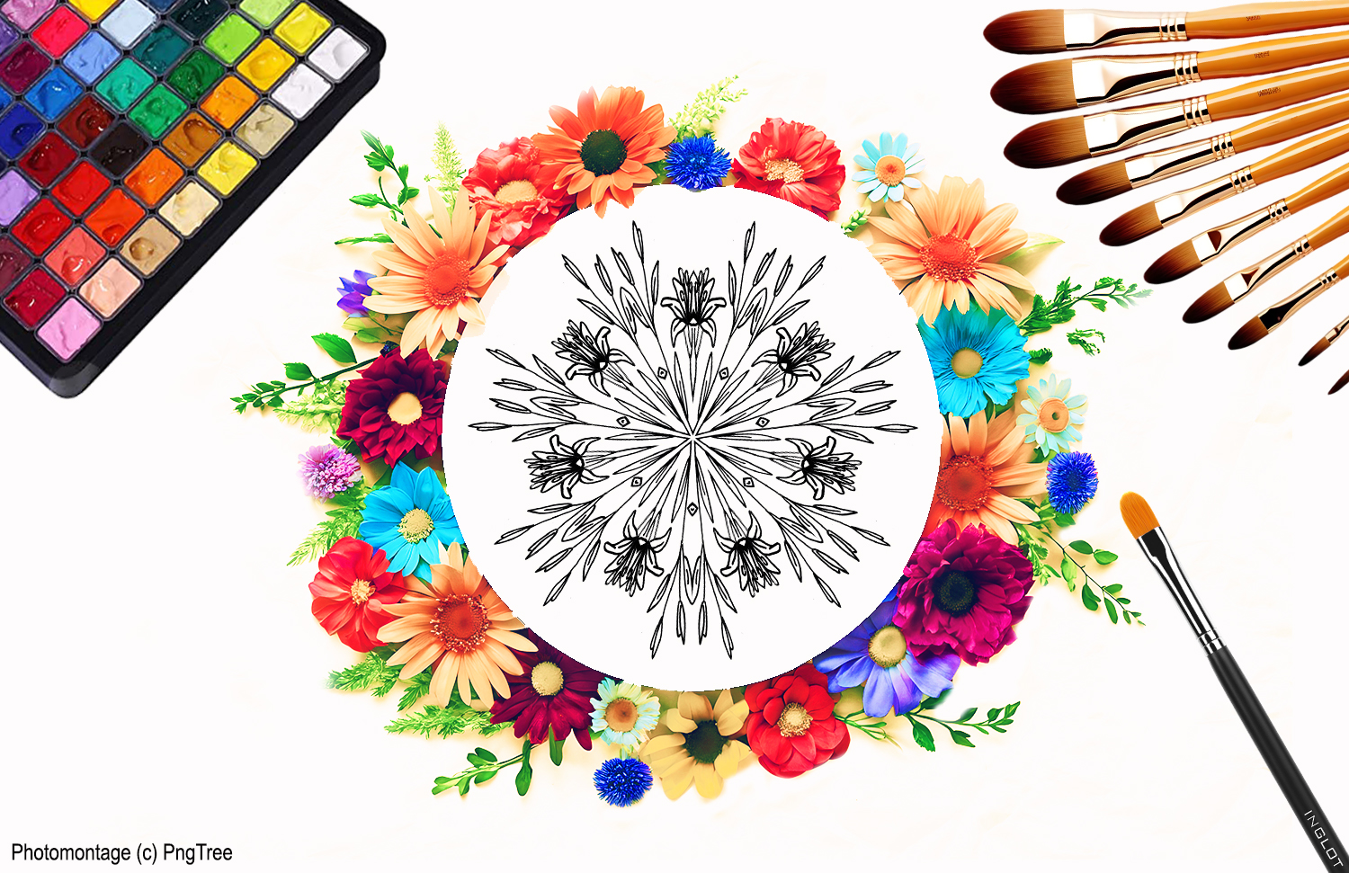 Visuel présentant l'album de coloriages Soleils fleuris d'Eliora Bousquet - PI (1)