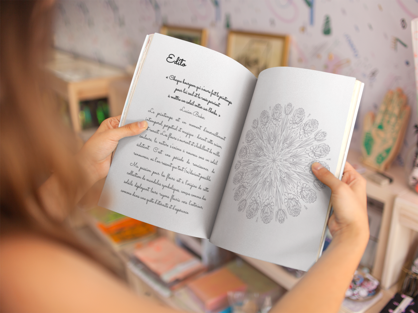 Visuel présentant l'album de coloriages Soleils fleuris d'Eliora Bousquet - PI (3)