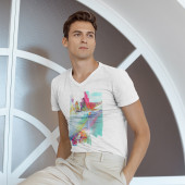 T-shirt col V pour homme dérivé d'une peinture d'Eliora Bousquet 14