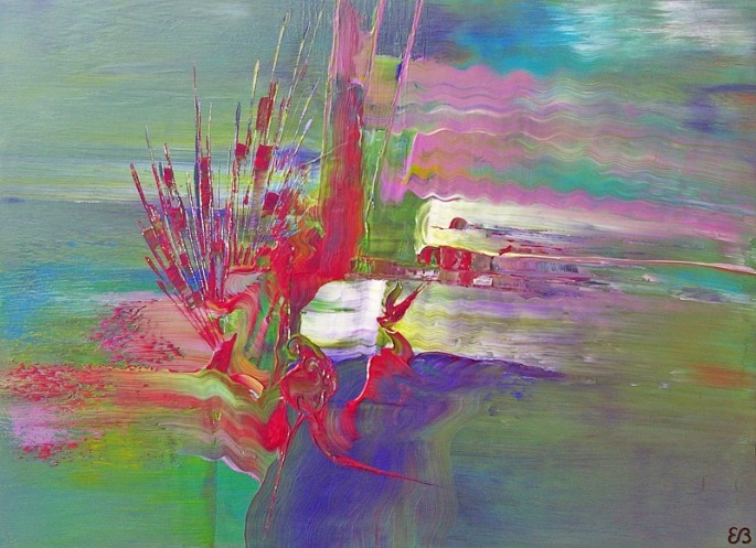 Peinture d'Eliora Bousquet - Envol d'ibis sur Marajo