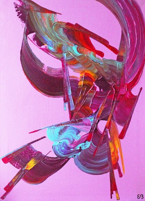 Peinture d'Eliora Bousquet - Iris et le marcheur d'échasses